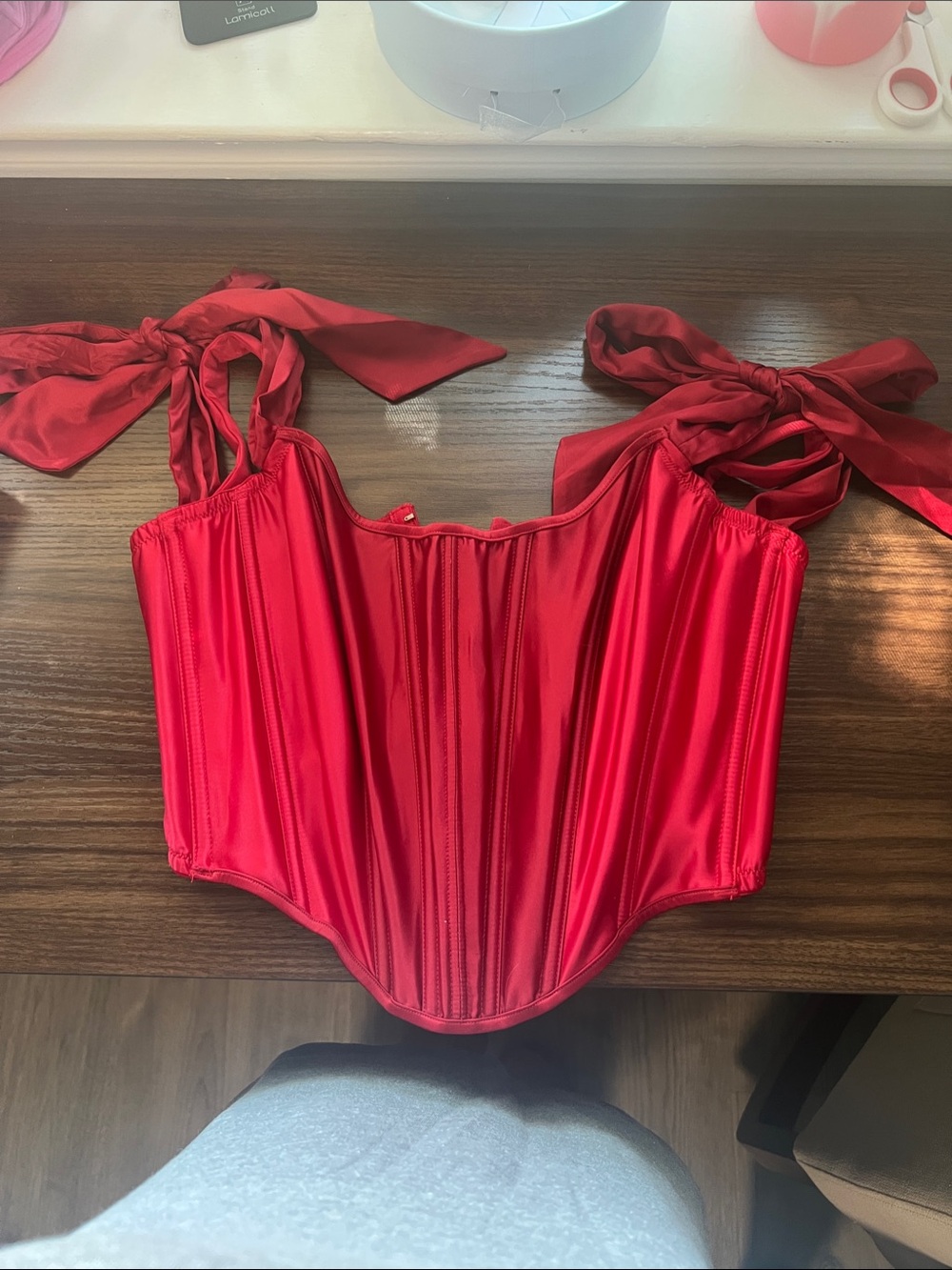Victoria's Secret Red Satin Tie-Shoulder Corset